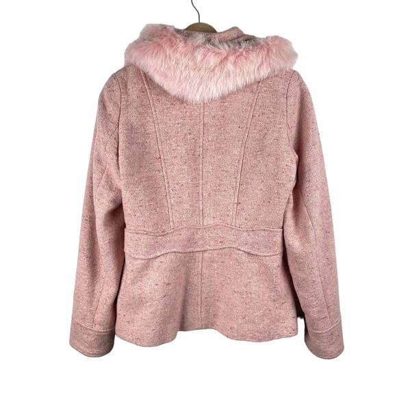 y2k Pink Tweed Wool Blend Coat Size S Faux Fur Trim Full Zip Jacket Bratz Doll - Picture 2 of 11
